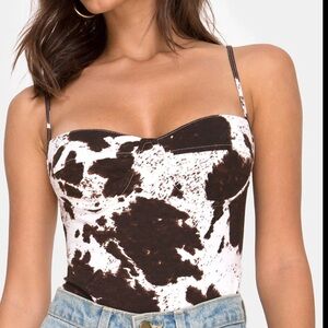 Motel Rocks Lanti Bodice In Cow Hide Brown And White